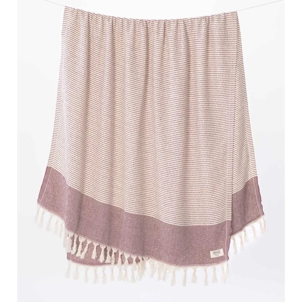 NWT Teema The Diamanté Turkish Beach Towel 70x38 Organic Cotton Burgundy Cream
